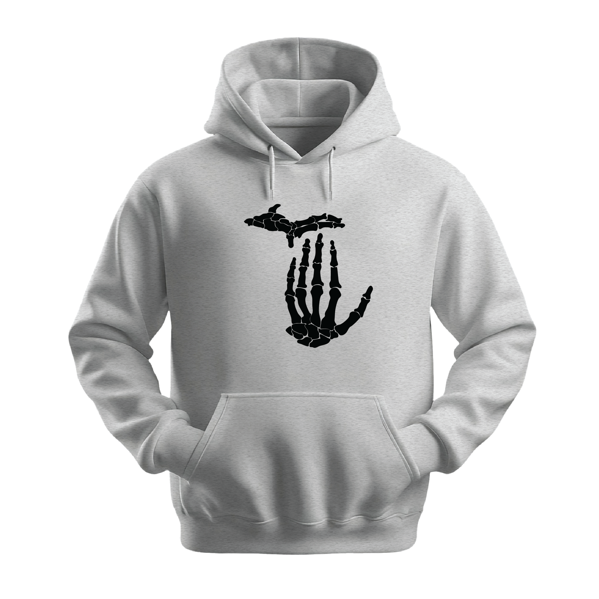 Spooky Michigan Skeleton Hoodie- Grey with Black Design